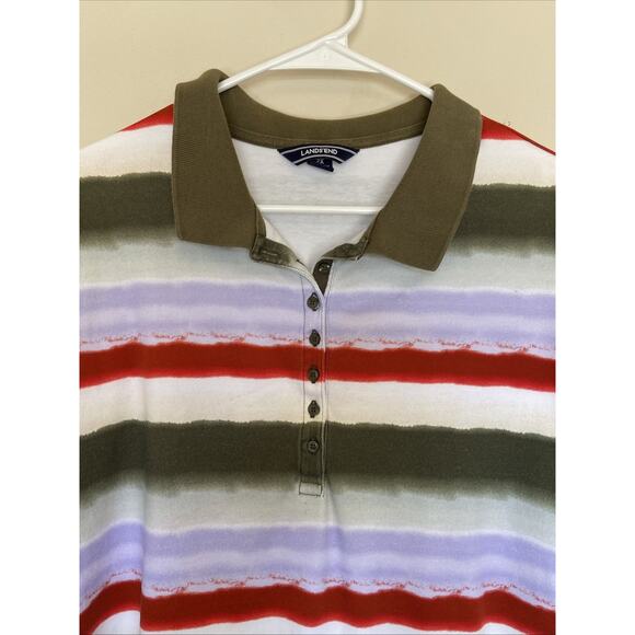 Lands End Multicolor Striped Pima Cotton Stretch Polo Shirt Women Plus 2X 20-22W - Picture 2 of 6